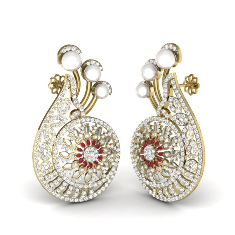 Printable 3D Jewelry design of Earrings with diamonds 3Dモデル .c4d .max .obj .3ds .fbx .stl .blend