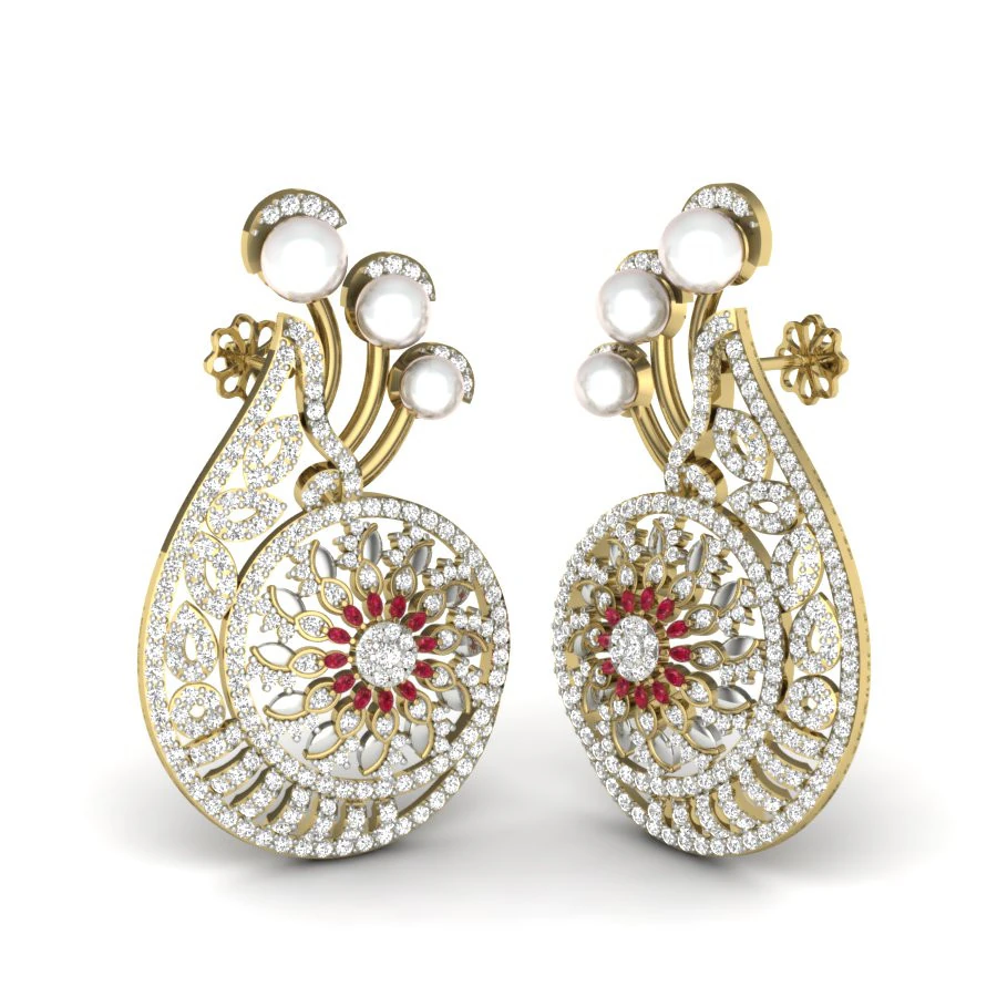 Printable 3D Jewelry design of Earrings with diamonds 3D Model .c4d .max .obj .3ds .fbx .stl .blend 
