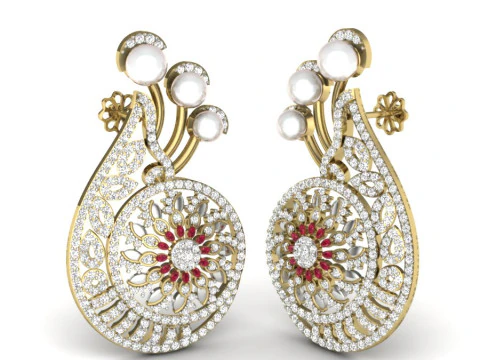 Dise&ntilde;o de joyer&iacute;a 3D imprimible de pendientes con diamantes. Modelo 3D