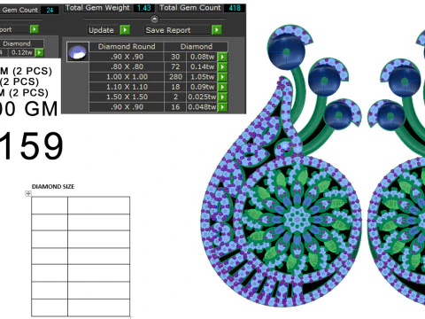 Printable 3D Jewelry design of Earrings with diamonds 3D Model