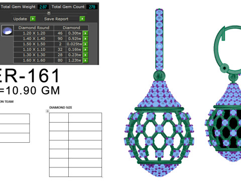 Printable 3D Jewelry design of Earrings with diamonds Modello 3D