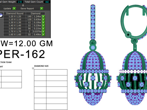 Printable 3D Jewelry design of Earrings with diamonds Modelo 3D
