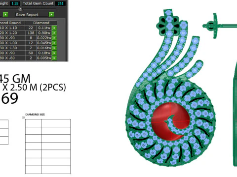 Printable 3D Jewelry design of Earrings with diamonds 3D Model