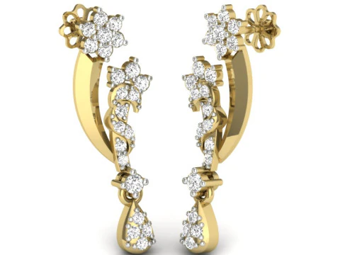 Dise&ntilde;o de joyer&iacute;a 3D imprimible de pendientes con diamantes. Modelo 3D