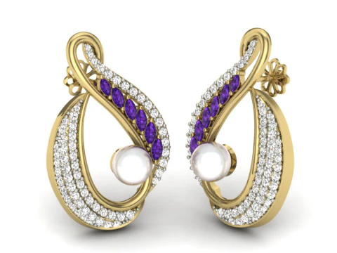 Dise&ntilde;o de joyer&iacute;a 3D imprimible de pendientes con diamantes. Modelo 3D