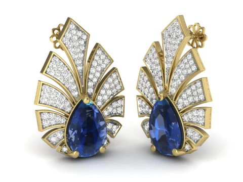 Dise&ntilde;o de joyer&iacute;a 3D imprimible de pendientes con diamantes. Modelo 3D