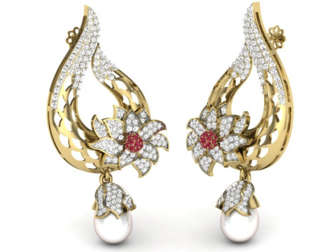 Printable 3D Jewelry design of Earrings with diamonds 3D Modell