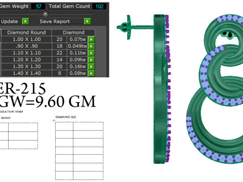 Printable 3D Jewelry design of Earrings with diamonds Modello 3D
