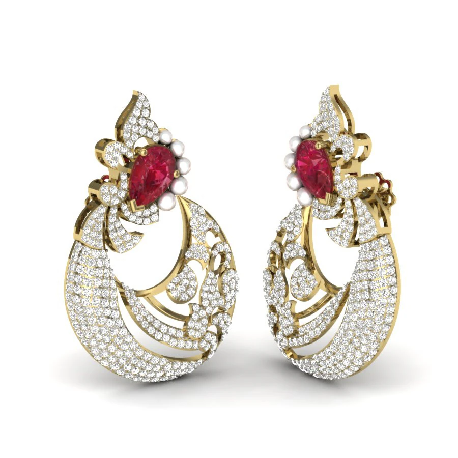 Printable 3D Jewelry design of Earrings with diamonds 3D Model .c4d .max .obj .3ds .fbx .stl .blend 