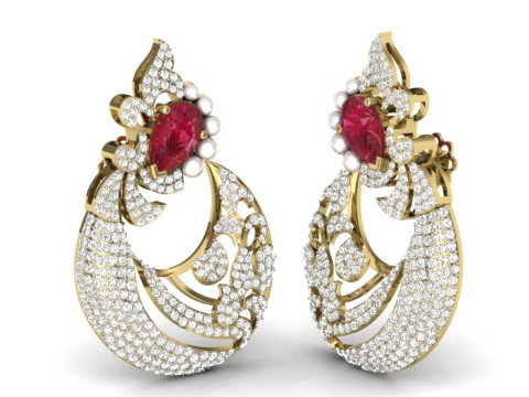 Printable 3D Jewelry design of Earrings with diamonds 3D Modell