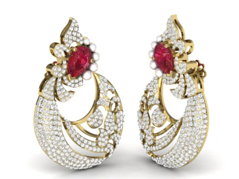 Printable 3D Jewelry design of Earrings with diamonds 3D Model