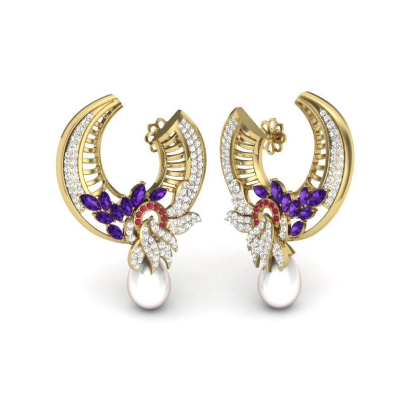 हीरे के साथ झुमके का प्रिंट करने योग्य 3डी आभूषण डिजाइन 3D मॉडल .c4d .max .obj .3ds .fbx .stl .blend 