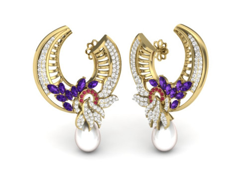 Printable 3D Jewelry design of Earrings with diamonds Model 3D