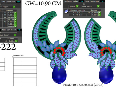 हीरे के साथ झुमके का प्रिंट करने योग्य 3डी आभूषण डिजाइन 3D मॉडल