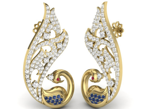 Printable 3D Jewelry design of Earrings with diamonds 3D Modell
