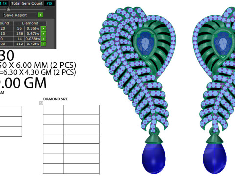 Printable 3D Jewelry design of Earrings with diamonds 3D Model