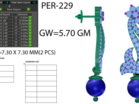 Printable 3D Jewelry design of Earrings with diamonds Model 3D