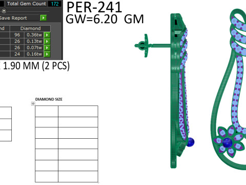 Printable 3D Jewelry design of Earrings with diamonds Model 3D