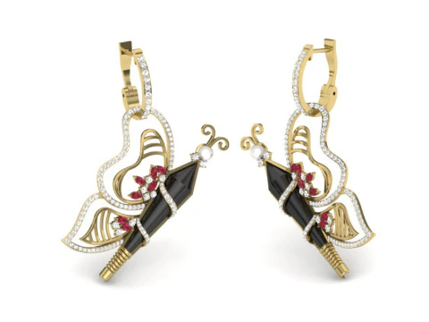 Dise&ntilde;o de joyer&iacute;a 3D imprimible de pendientes con diamantes. Modelo 3D
