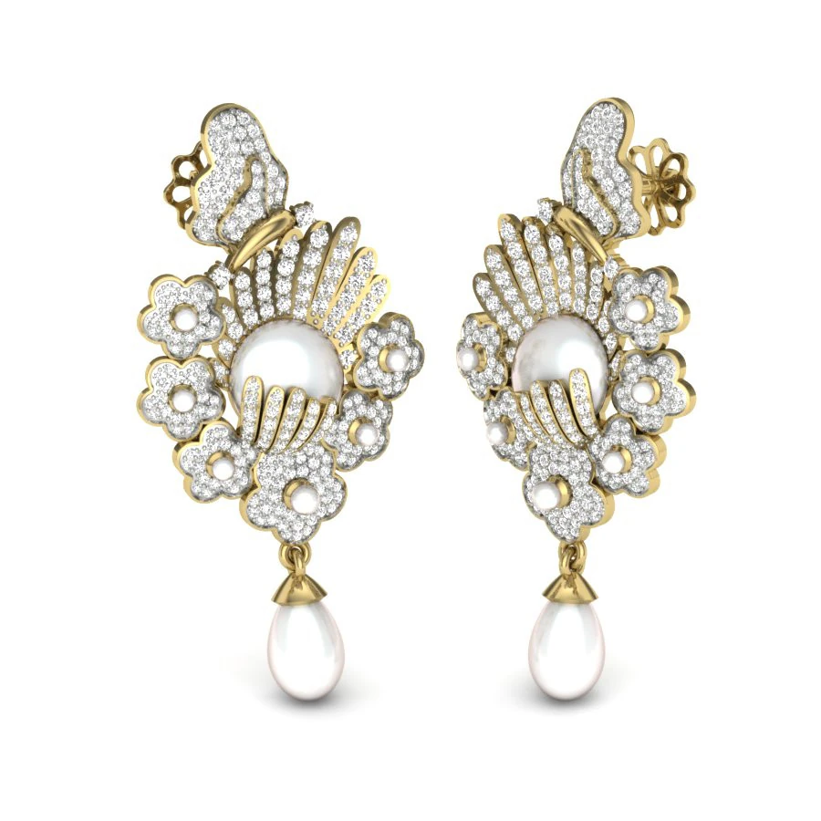 Printable 3D Jewelry design of Earrings with diamonds 3D Model .c4d .max .obj .3ds .fbx .stl .blend 