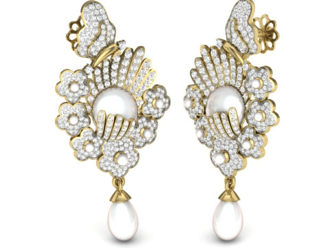 Printable 3D Jewelry design of Earrings with diamonds 3D Modell