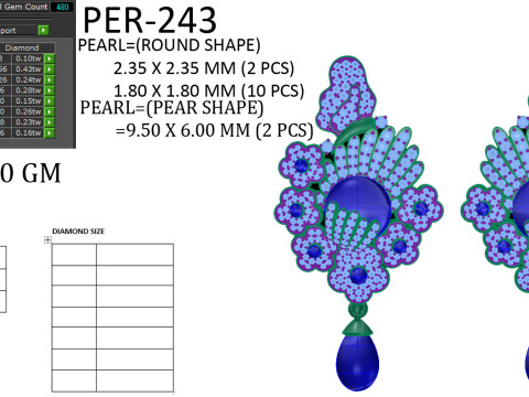 Printable 3D Jewelry design of Earrings with diamonds Modello 3D