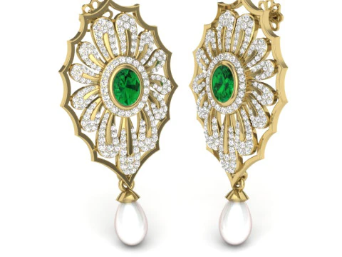 Printable 3D Jewelry design of Earrings with diamonds 3D Model