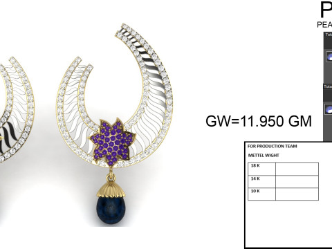 Printable 3D Jewelry design of Earrings with diamonds Modèle 3D