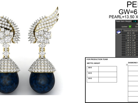 Printable 3D Jewelry design of Earrings with diamonds 3D Modell