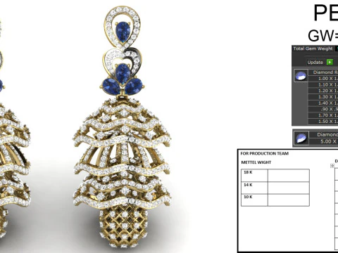 Printable 3D Jewelry design of Earrings with diamonds 3D Model