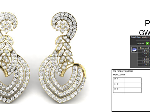Printable 3D Jewelry design of Earrings with diamonds 3D Model