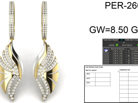 Printable 3D Jewelry design of Earrings with diamonds Modelo 3D
