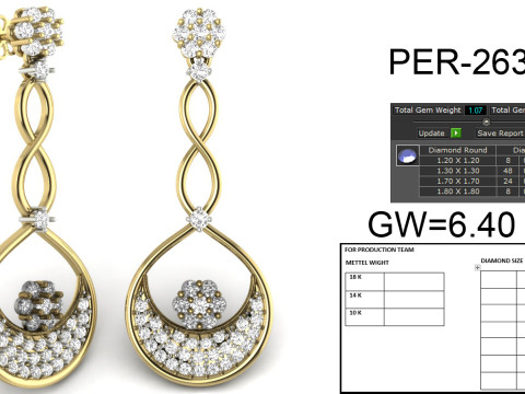 Printable 3D Jewelry design of Earrings with diamonds 3D Model