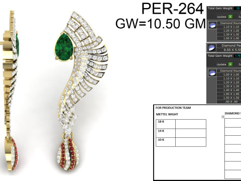 Printable 3D Jewelry design of Earrings with diamonds Modello 3D