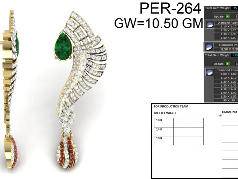 Printable 3D Jewelry design of Earrings with diamonds 3D Model