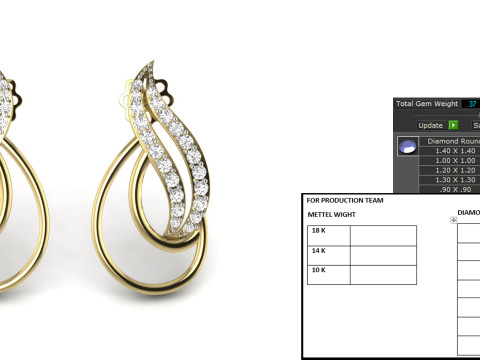 Printable 3D Jewelry design of Earrings with diamonds Modelo 3D