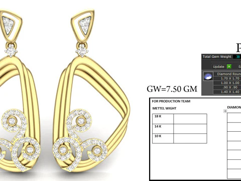 Printable 3D Jewelry design of Earrings with diamonds 3D Model
