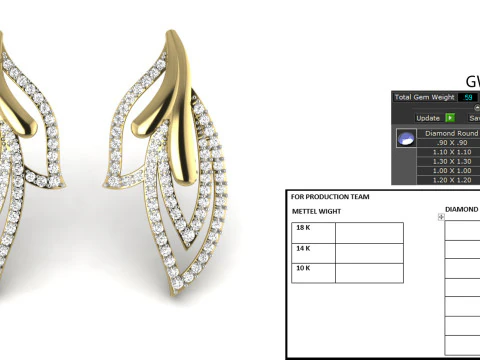 Printable 3D Jewelry design of Earrings with diamonds 3D Model