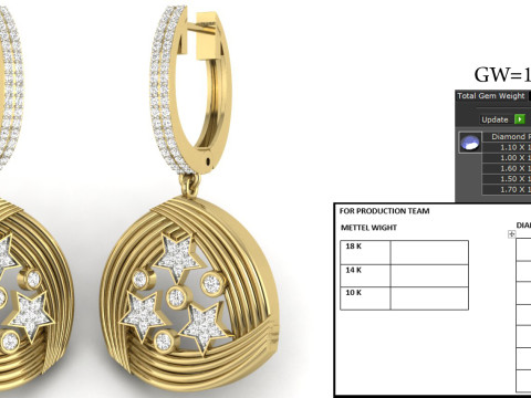 Printable 3D Jewelry design of Earrings with diamonds 3D Model