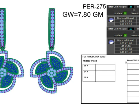 Printable 3D Jewelry design of Earrings with diamonds 3D Model