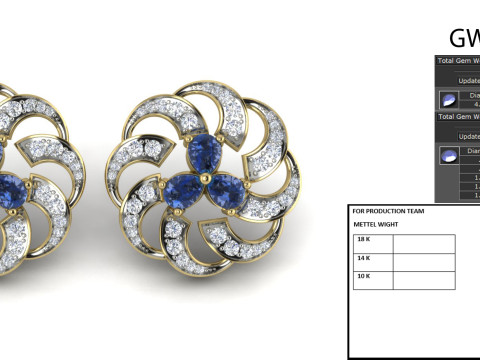 Printable 3D Jewelry design of Earrings with diamonds 3D 모델