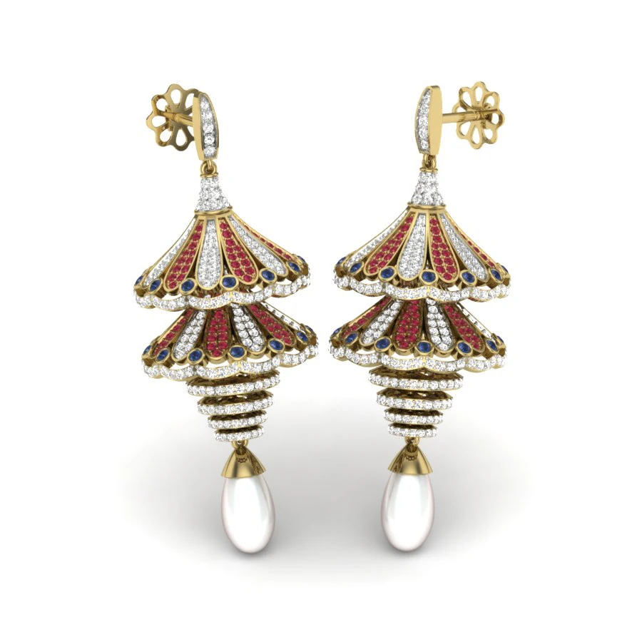Printable 3D Jewelry design of Earrings with diamonds 3D Model .c4d .max .obj .3ds .fbx .stl .blend 