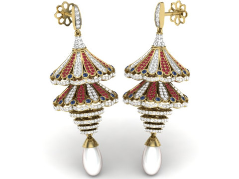 Printable 3D Jewelry design of Earrings with diamonds 3D Modell