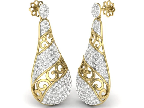 Printable 3D Jewelry design of Earrings with diamonds 3D Model
