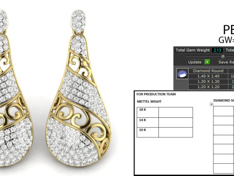 Printable 3D Jewelry design of Earrings with diamonds 3D Model