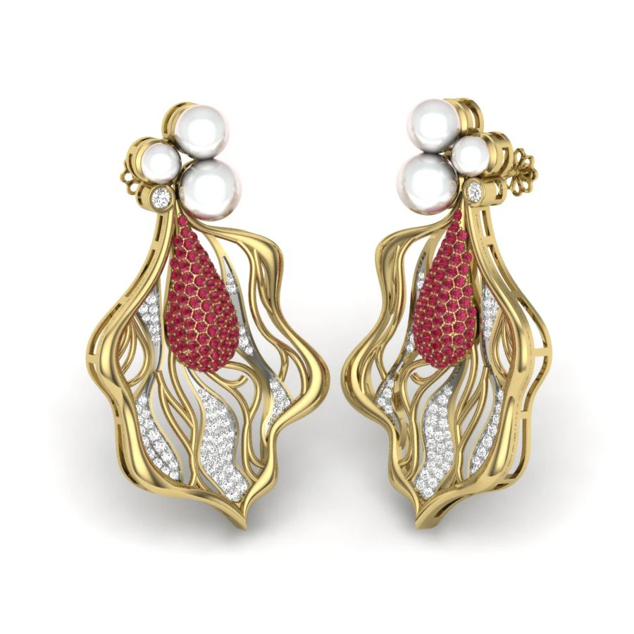 Printable 3D Jewelry design of Earrings with diamonds 3D Model .c4d .max .obj .3ds .fbx .stl .blend 