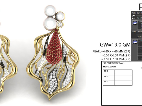 Printable 3D Jewelry design of Earrings with diamonds Model 3D