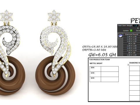 Printable 3D Jewelry design of Earrings with diamonds Model 3D