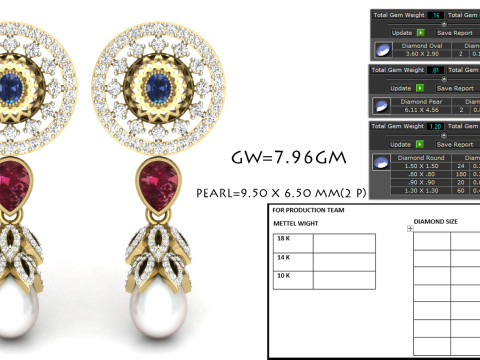 Printable 3D Jewelry design of Earrings with diamonds Model 3D
