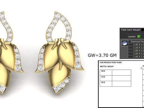 Printable 3D Jewelry design of Earrings with diamonds Modèle 3D